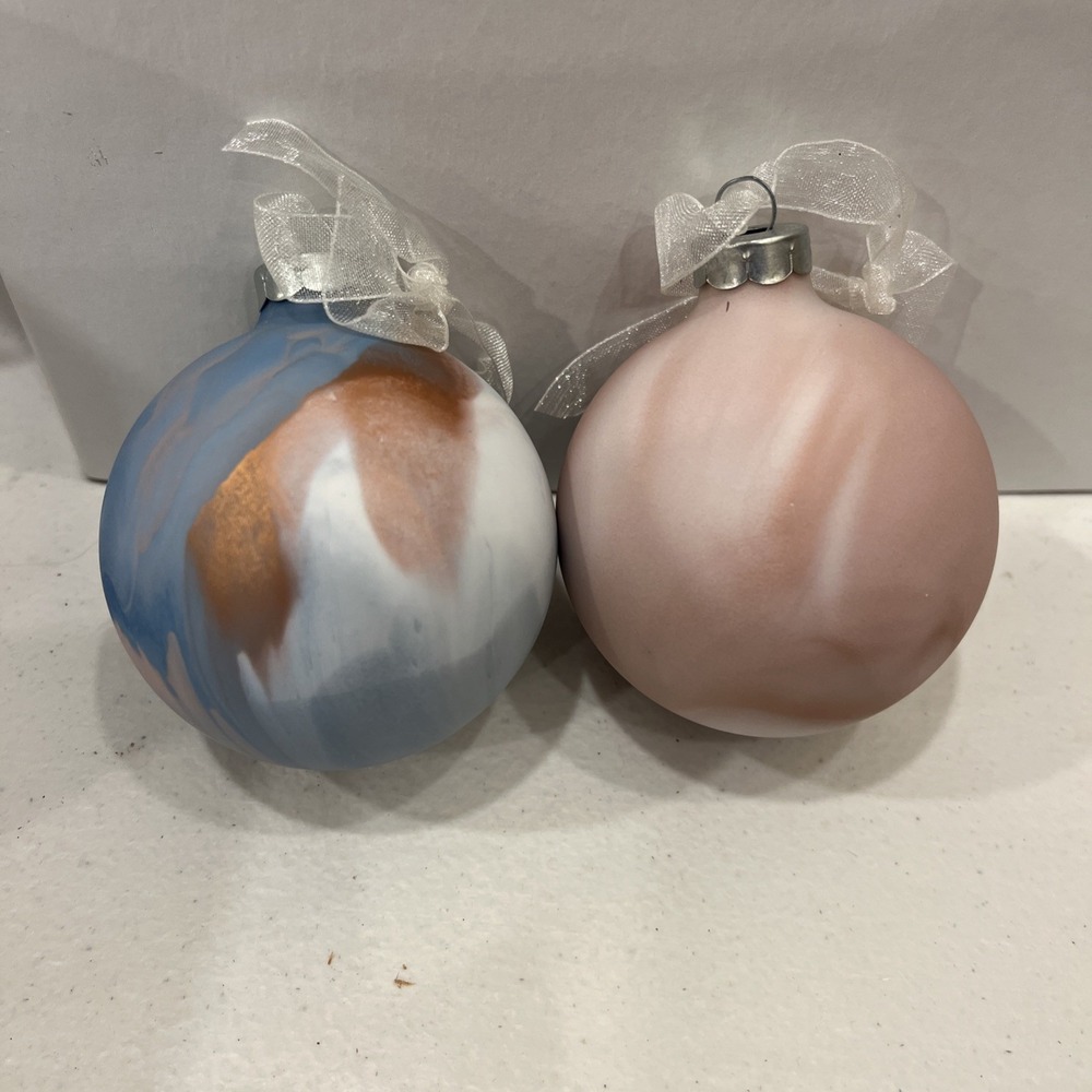 Set of 2 Porcelain Abstract Modern  Multicolor Swirl Christmas Ball Ornaments